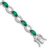 Sterling Silver Rhodium-plated White and Green CZ Link Bracelet