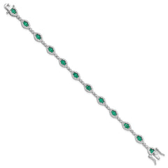 Sterling Silver Rhodium-plated White and Green CZ Link Bracelet - 2
