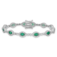 Sterling Silver Rhodium-plated White and Green CZ Link Bracelet - 2