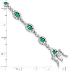 Sterling Silver Rhodium-plated White and Green CZ Link Bracelet - 2