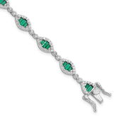 Sterling Silver Rhodium-plated White and Green CZ Link Bracelet - 2