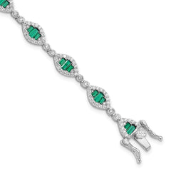 Sterling Silver Rhodium-plated White and Green CZ Link Bracelet - 2