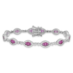 Sterling Silver Rhodium-plated White and Red CZ Link Bracelet