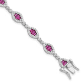 Sterling Silver Rhodium-plated White and Red CZ Link Bracelet