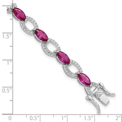 Sterling Silver Rhodium-plated White and Red CZ Link Bracelet - 2
