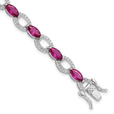 Sterling Silver Rhodium-plated White and Red CZ Link Bracelet - 2