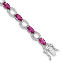 Sterling Silver Rhodium-plated White and Red CZ Link Bracelet - 2