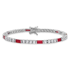 Sterling Silver Rhodium-plated Red and White CZ 7.25in Tennis Bracelet