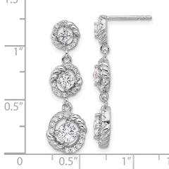Pure Fire Sterling Silver Rhod-plated CZ Dangle Post Earrings
