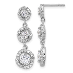 Pure Fire Sterling Silver Rhod-plated CZ Dangle Post Earrings
