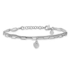 Sterling Silver Rhodium-plated CZ Heart 6.75in w/1in ext. Bracelet