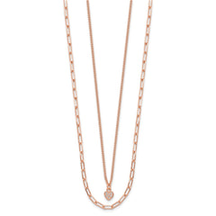 Sterling Silver Rose Gold-plated CZ Heart 17in w/2in ext. Necklace