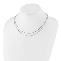 Sterling Silver Rhodium-plated CZ 2 Strand 17in w/2in ext. Necklace