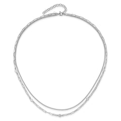 Sterling Silver Rhodium-plated CZ 2 Strand 17in w/2in ext. Necklace