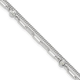 Sterling Silver Rhodium-plated CZ 2 Strand 6.75in w/1in ext. Bracelet