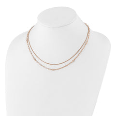 Sterling Silver Rose Gold-plated CZ 2 Strand 17in w/2in ext. Necklace