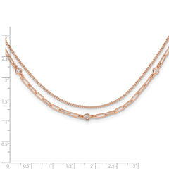 Sterling Silver Rose Gold-plated CZ 2 Strand 17in w/2in ext. Necklace