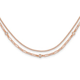 Sterling Silver Rose Gold-plated CZ 2 Strand 17in w/2in ext. Necklace