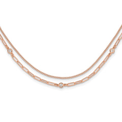 Sterling Silver Rose Gold-plated CZ 2 Strand 17in w/2in ext. Necklace