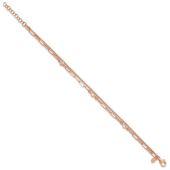 Sterling Silver Rose Gold-plated CZ 2 Strand 6.75in w/1in ext. Bracelet
