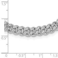 Sterling Silver Rh-plated Micro Pave CZ 6mm Curb Link 18in Necklace