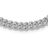 Sterling Silver Rh-plated Micro Pave CZ 6mm Curb Link 18in Necklace