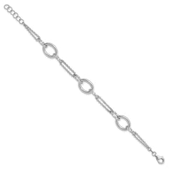 Sterling Silver Rhodium-plated 7in w/1in ext Interlocking Circles Bracelet