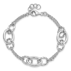 Sterling Silver Rhodium-plated 7in w/1in ext Interlocking Circles Bracelet