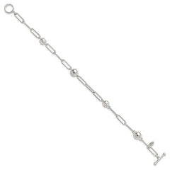 Sterling Silver Polished and Textured Beaded Link Toggle Bracelet