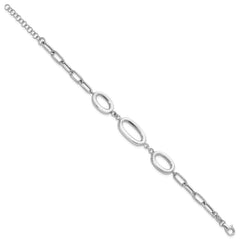 Sterling Silver Rhodium-plated Fancy Ovals 6.5in w/1in ext. Bracelet