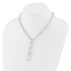 Sterling Silver Polished and Hollow Fancy Link Drop Necklace
