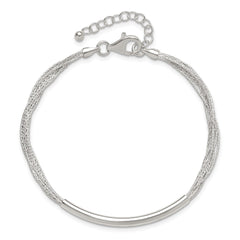 Sterling Silver Polished Multi-Strand 7in w/1in ext. Tube Bracelet