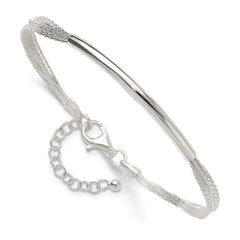 Sterling Silver Polished Multi-Strand 7in w/1in ext. Tube Bracelet