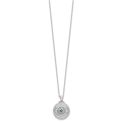 Sterling Silver Rh-plated Created Blue Spinel and CZ Evil Eye 18in Necklace