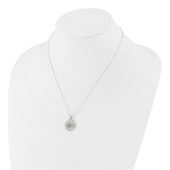 Sterling Silver Rh-plated Created Blue Spinel and CZ Evil Eye 18in Necklace