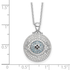 Sterling Silver Rh-plated Created Blue Spinel and CZ Evil Eye 18in Necklace