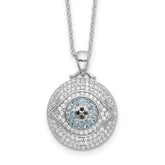 Sterling Silver Rh-plated Created Blue Spinel and CZ Evil Eye 18in Necklace
