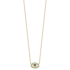 Sterling Silver Gold-tone Glass and Glass Crystal Evil Eye Necklace