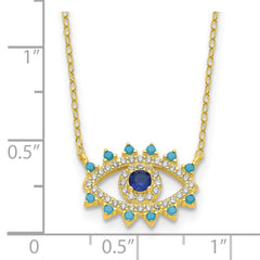 Sterling Silver Gold-tone Glass and Glass Crystal Evil Eye Necklace