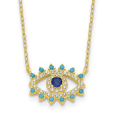 Sterling Silver Gold-tone Glass and Glass Crystal Evil Eye Necklace