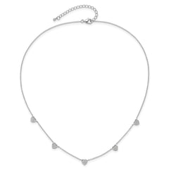 Sterling Silver RH-plated w/Micro Pave CZ Hearts 16in w/2in ext Necklace