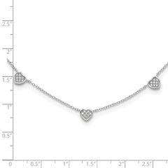 Sterling Silver RH-plated w/Micro Pave CZ Hearts 16in w/2in ext Necklace