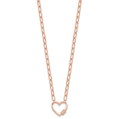 Sterling Silver Rose-tone CZ Heart Paper Clip with 2in ext. Necklace