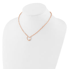 Sterling Silver Rose-tone CZ Heart Paper Clip with 2in ext. Necklace