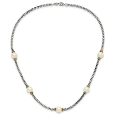 Sterling Silver and Gold-tone Synthetic Pearl 18in Necklace
