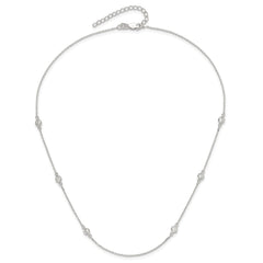 Sterling Silver Polished CZ 6 Station with 2in ext Necklace - 2