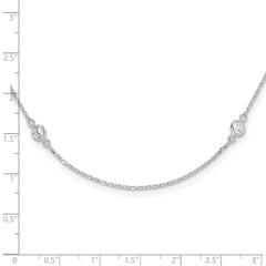 Sterling Silver Polished CZ 6 Station with 2in ext Necklace - 2