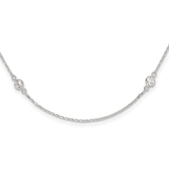 Sterling Silver Polished CZ 6 Station with 2in ext Necklace - 3