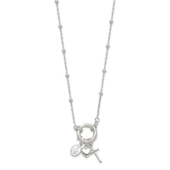 Sterling Silver Heart/Miraculous Medal/Cross Charm 18in Necklace