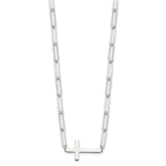 Sterling Silver E-Coated Cross Paperclip Link w/2 in ext Necklace